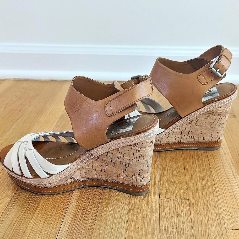 Women's Tan and White Wedge Sandals